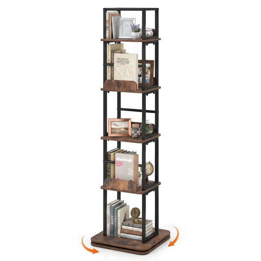 5-Tier Rotating Bookshelf Tower in Rustic Brown