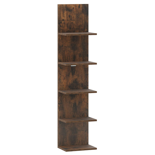 5-Tier Wall Shelves Vertical Floating Storage Shelf Unit in Rustic Brown