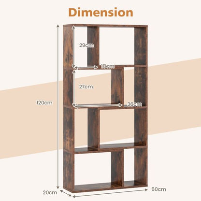 5-Tier Geometric Bookshelf with 8 Cubes Floor Standing Open Display-Brown