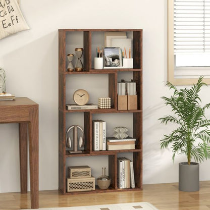 5-Tier Geometric Bookshelf with 8 Cubes Floor Standing Open Display-Brown