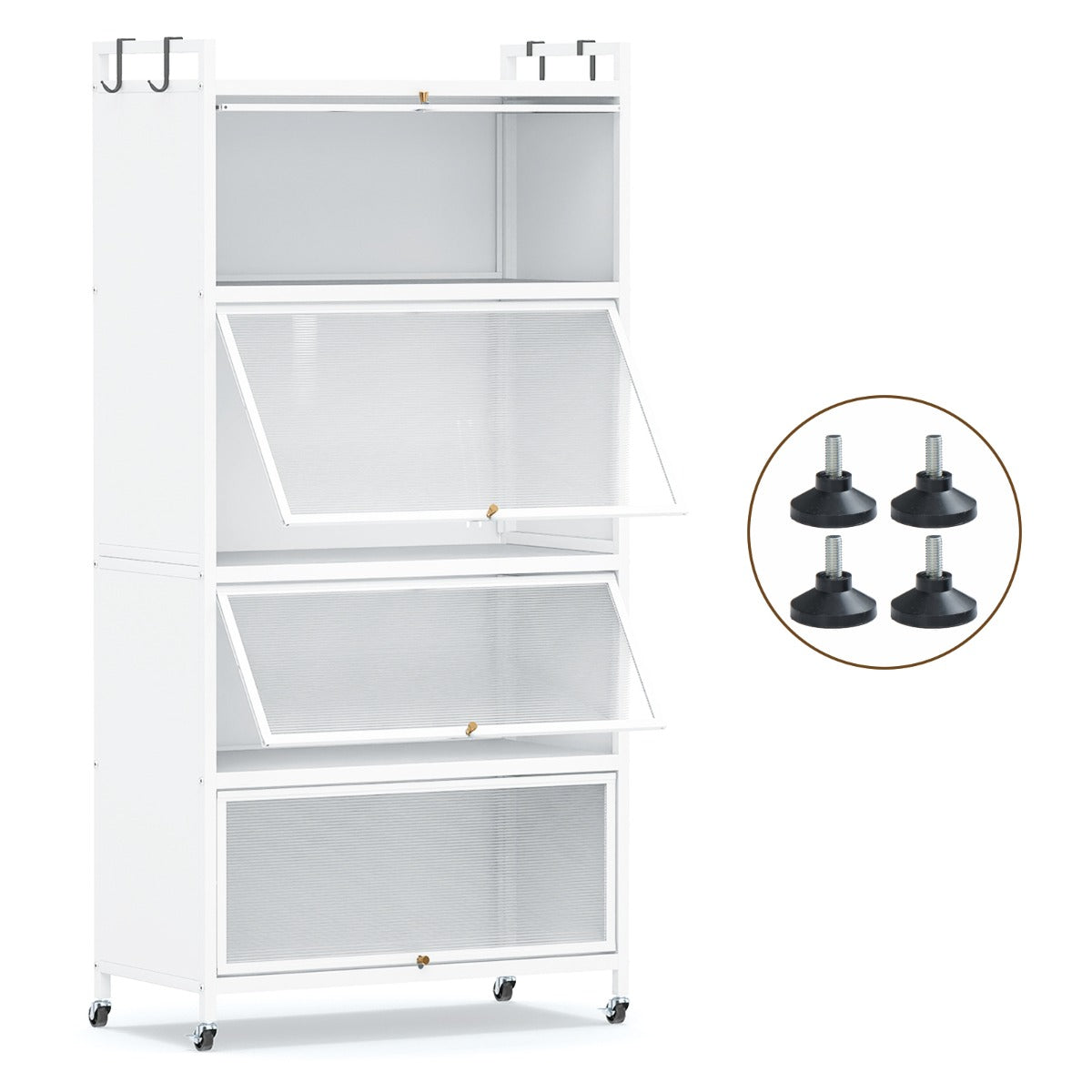 5-Tier Kitchen Storage Cabinet with Wheels and Flip-Up Doors-White