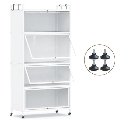 5-Tier Kitchen Storage Cabinet with Wheels and Flip-Up Doors-White