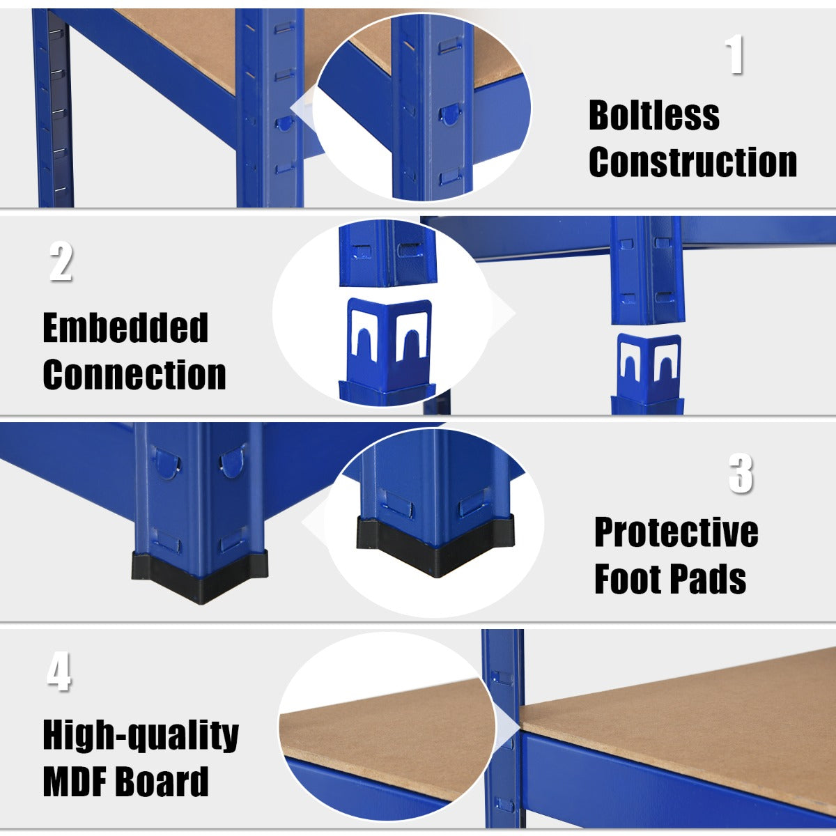 5-Tier Storage Rack with Boltless Shelving and Adjustable Shelves-Navy
