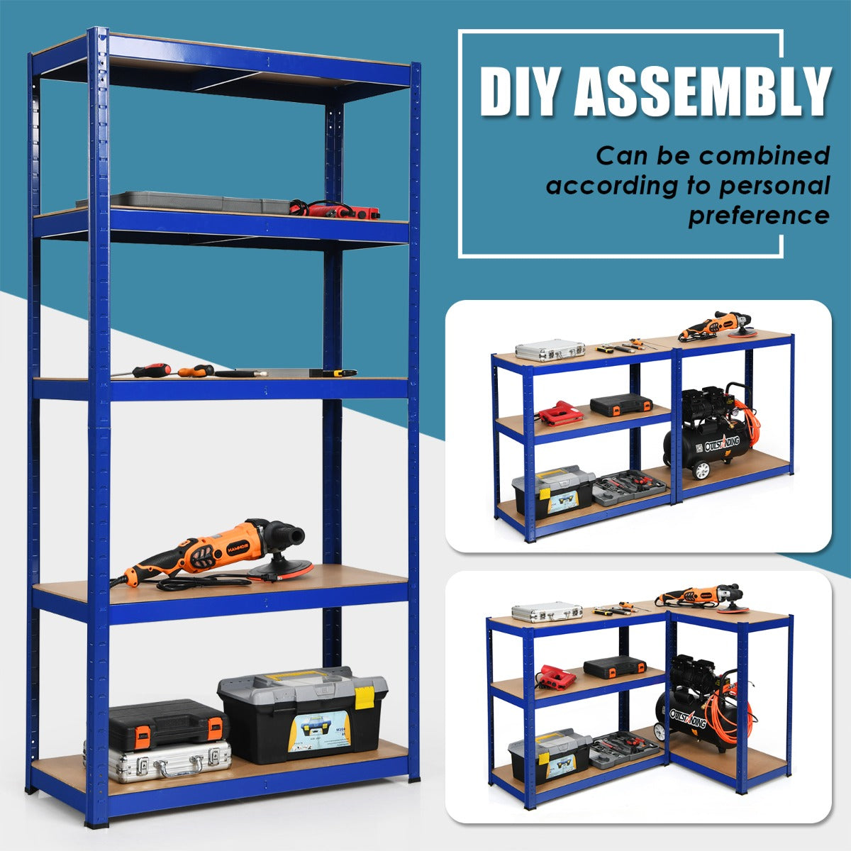 5-Tier Storage Rack with Boltless Shelving and Adjustable Shelves-Navy
