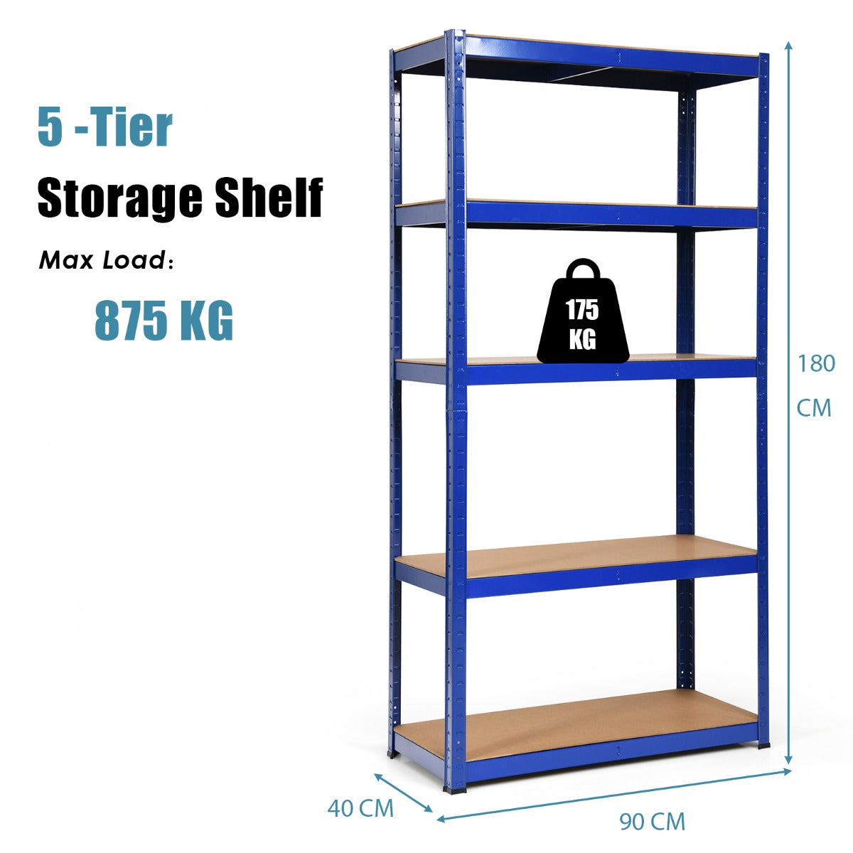 5-Tier Storage Rack with Boltless Shelving and Adjustable Shelves-Navy