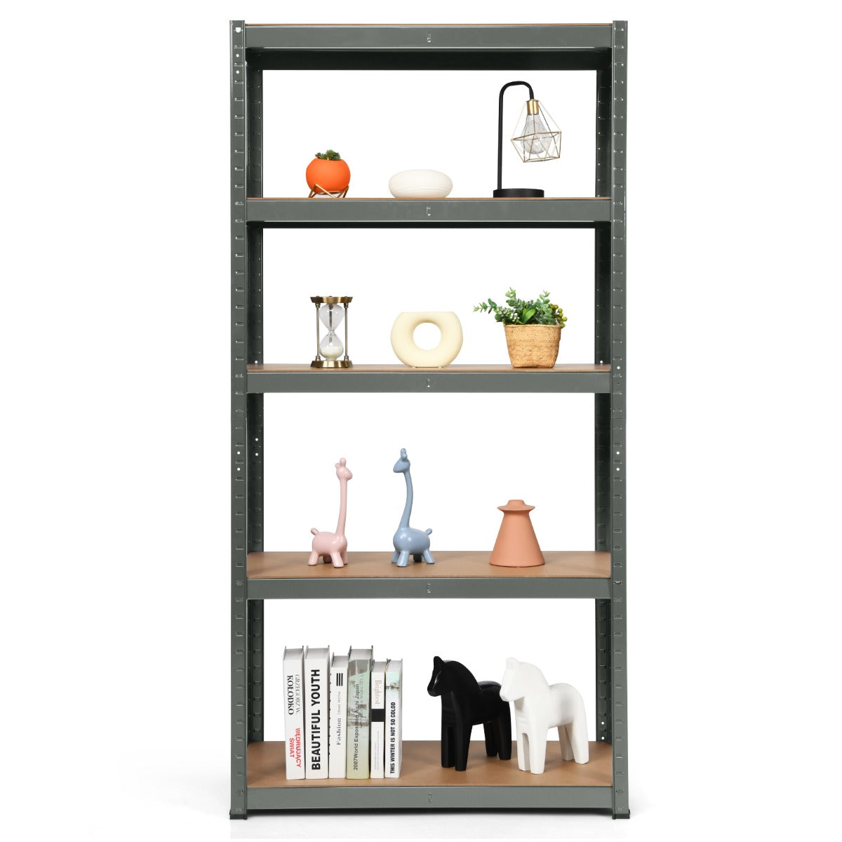 5-Tier Storage Rack with Boltless Shelving and Adjustable Shelves-Grey