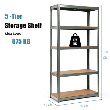 5-Tier Storage Rack with Boltless Shelving and Adjustable Shelves-Grey