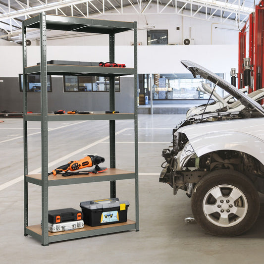 5-Tier Storage Rack with Boltless Shelving and Adjustable Shelves-Grey