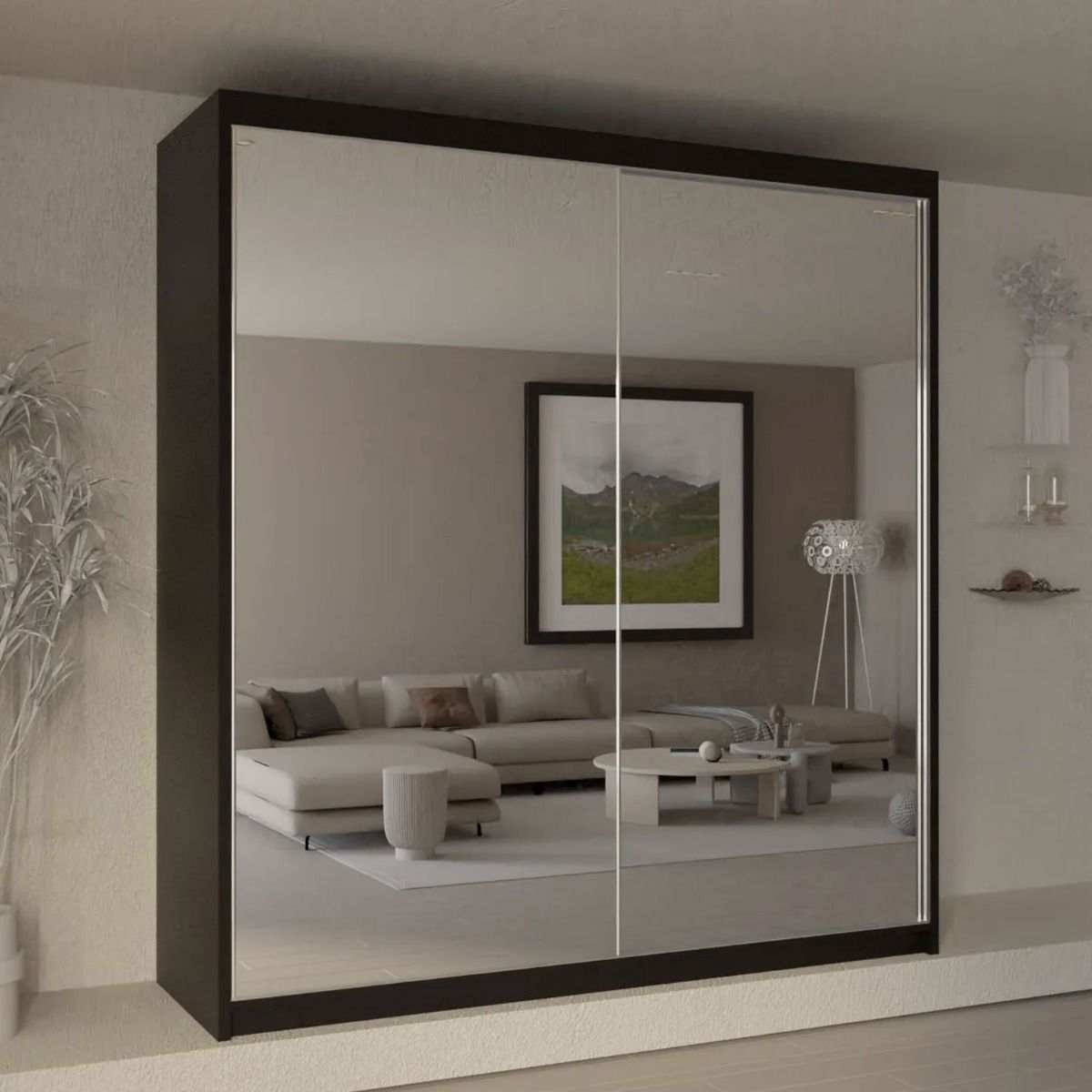 Castle Grey Fully Mirrored Sliding Door Wardrobe - 150cm and 200cm