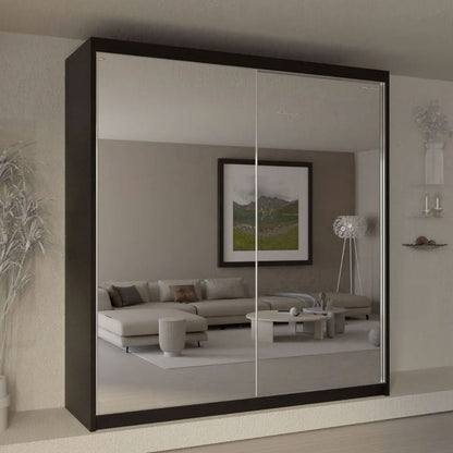 Castle Black Fully Mirrored Sliding Door Wardrobe - 150cm and 200cm