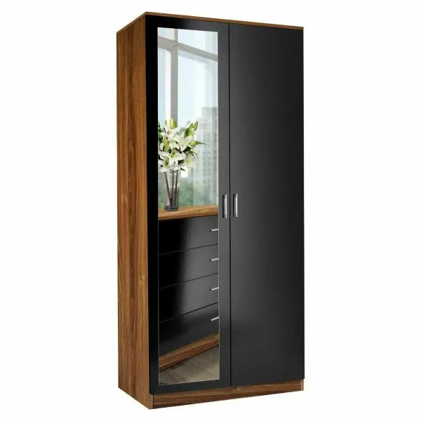 2 Door Wardrobe With Mirror With Large Cupboard Storage - 3 Colours