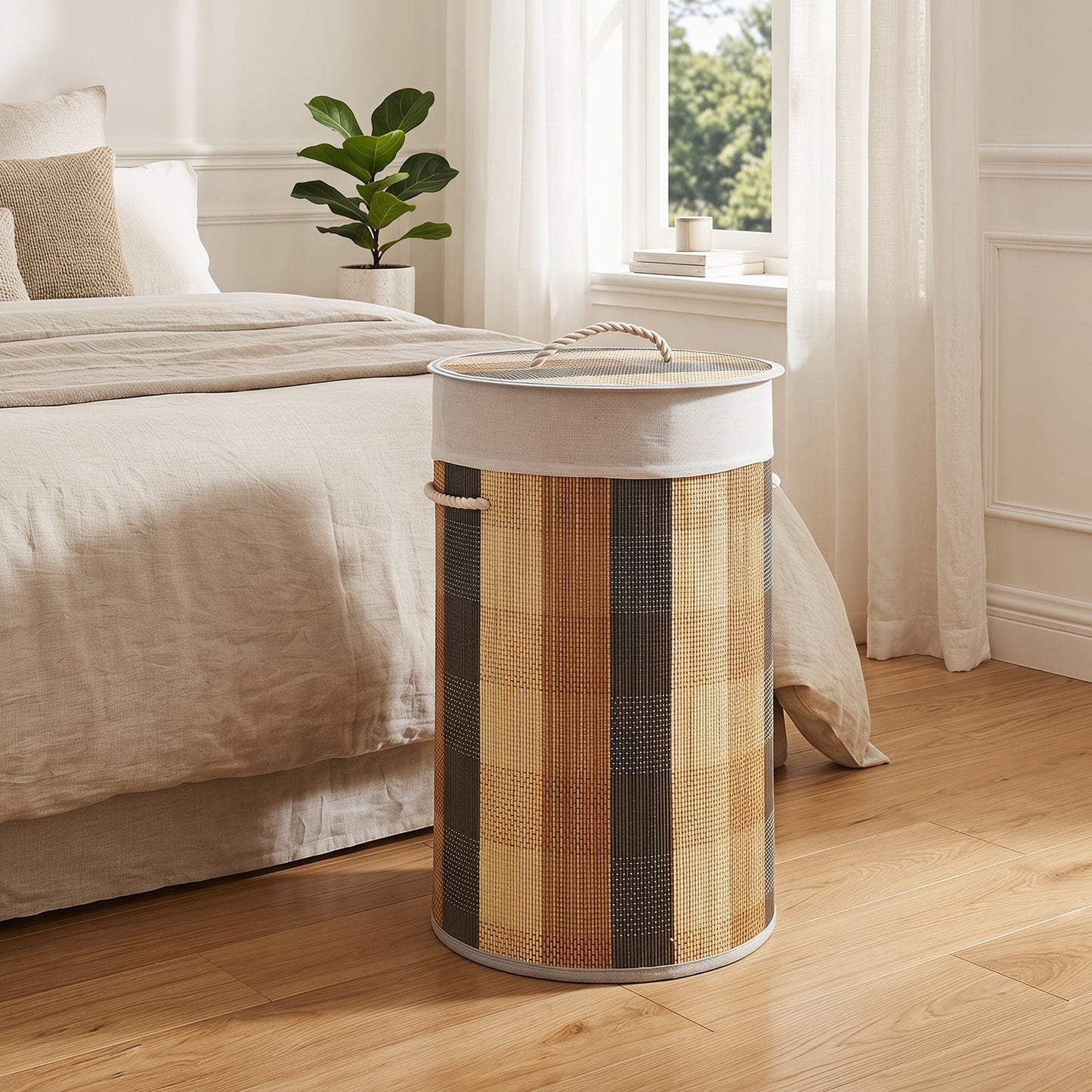 50 L 3-handle Laundry Hamper with Removable and Machine-Washable Liner for Blankets-Multicolor