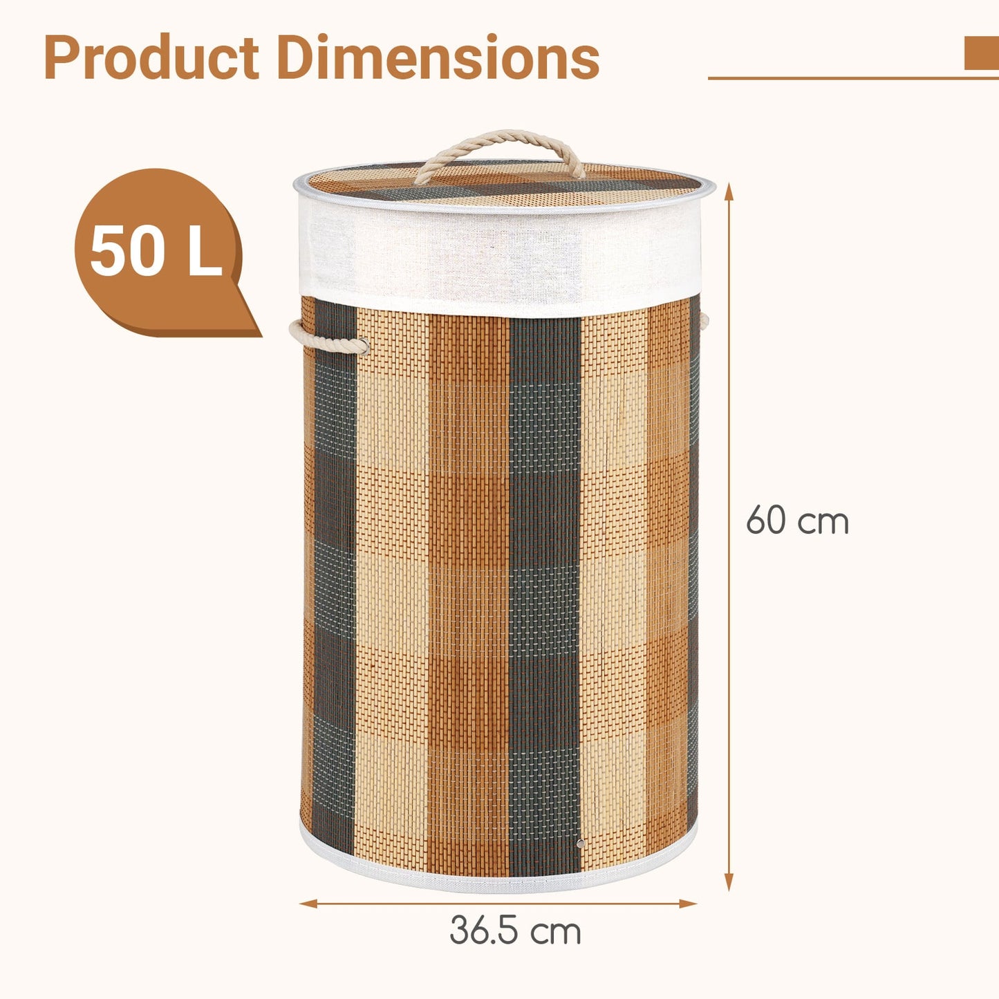 50 L 3-handle Laundry Hamper with Removable and Machine-Washable Liner for Blankets-Multicolor