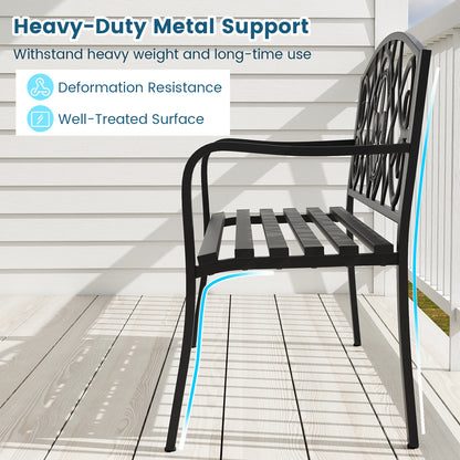 50.5 Inch Outdoor Garden Bench for 2-3 with Cast Iron Floral Backrest-Black