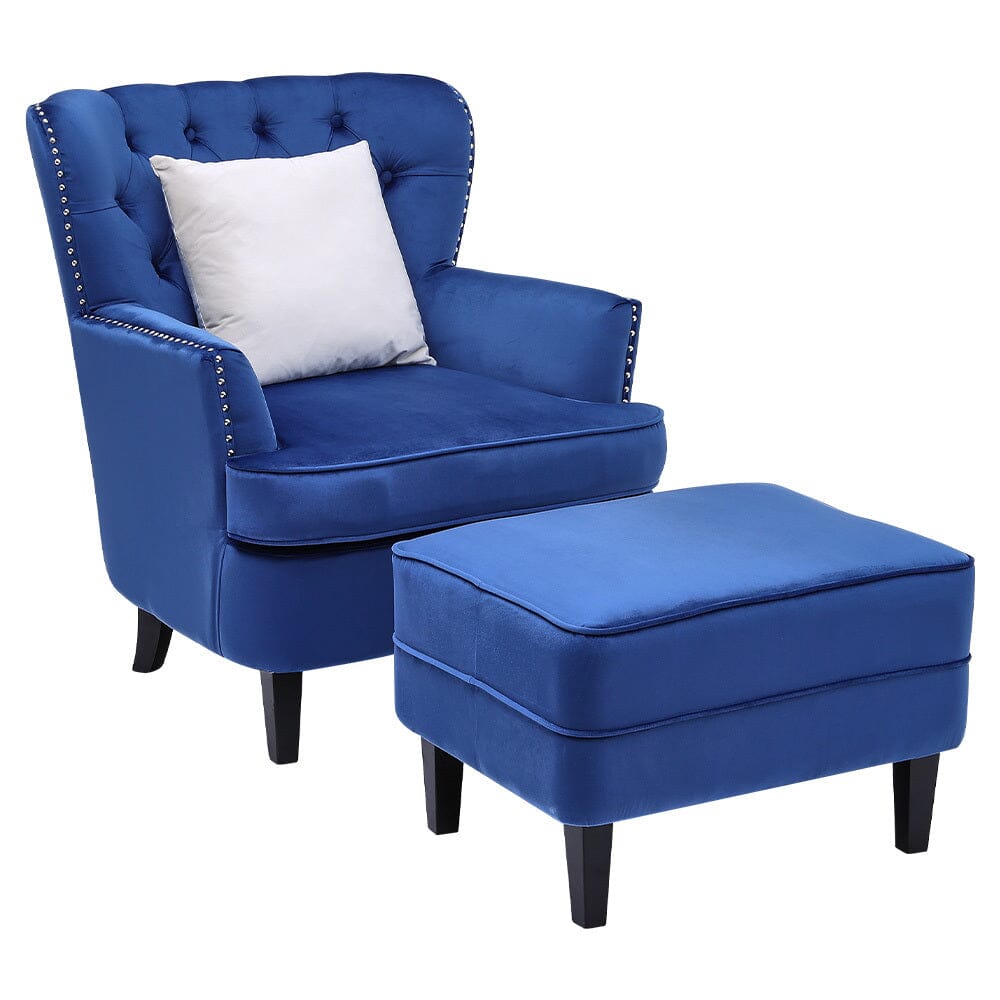 Tufted Velvet Accent Armchair and Ottoman Set