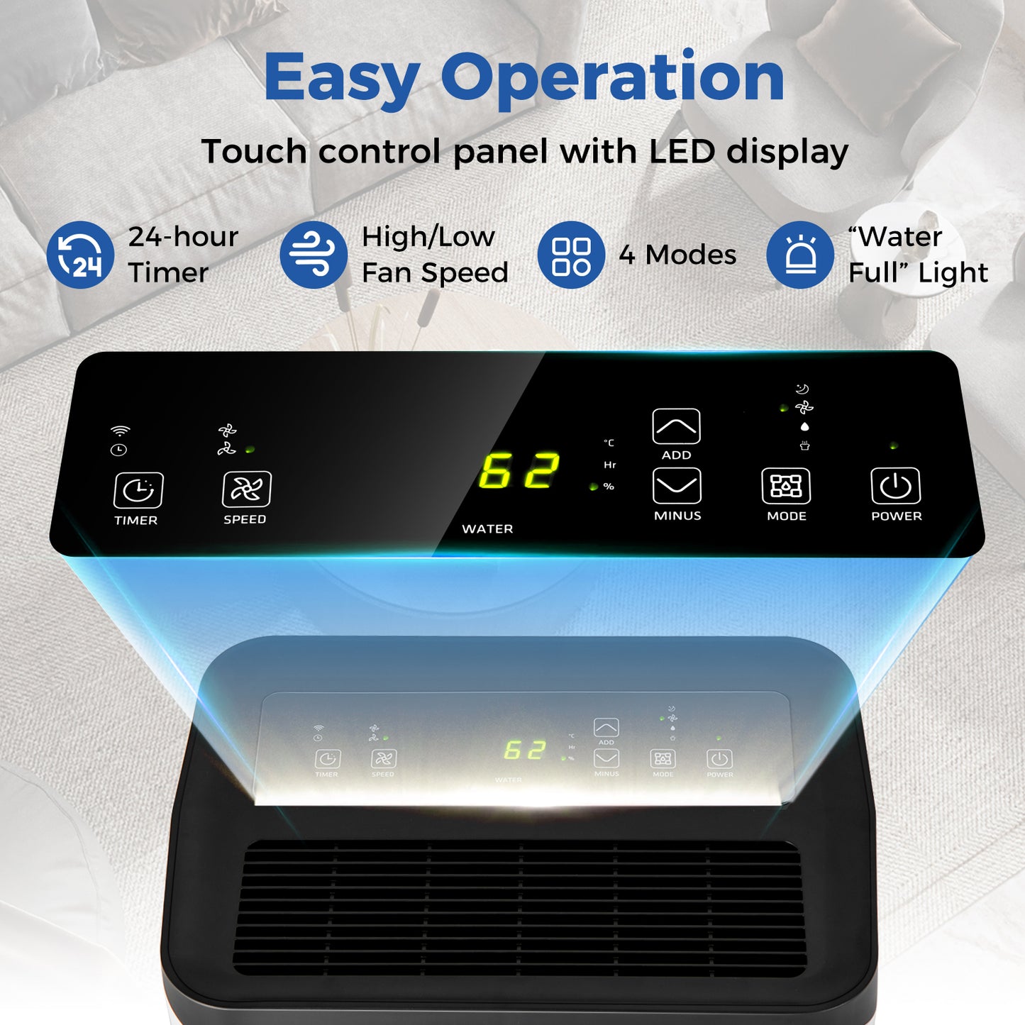 Portable 50L/Day Dehumidifier with App and Wifi for Home Damp-White
