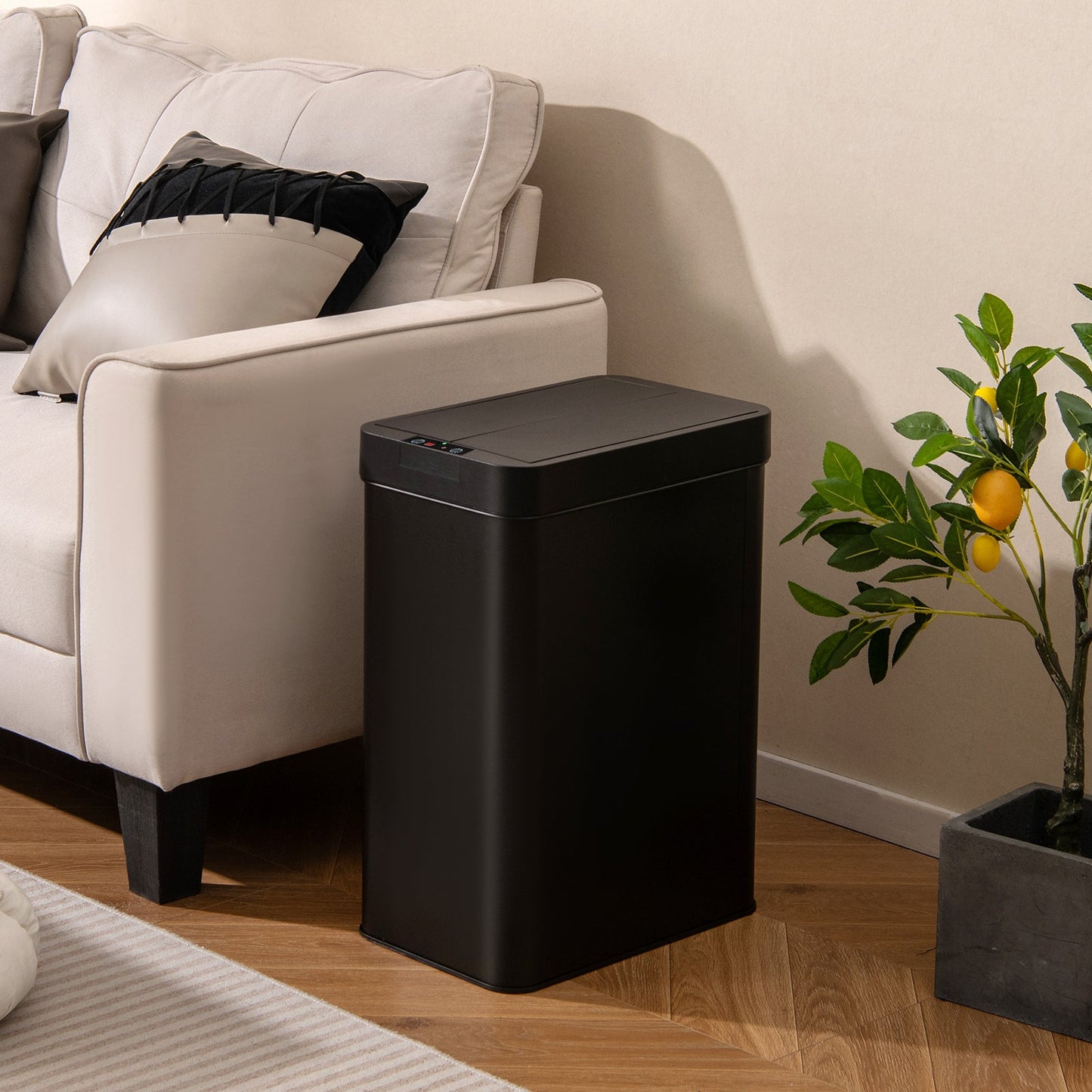 50L Slim Kitchen Trash Can with Wing Lids-Black