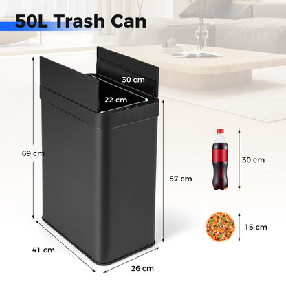 50L Slim Kitchen Trash Can with Wing Lids-Black
