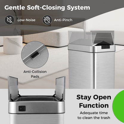 50L Slim Kitchen Trash Can with Wing Lids-Silver