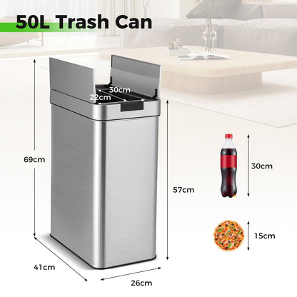 50L Slim Kitchen Trash Can with Wing Lids-Silver