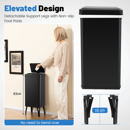 50L Stainless Steel Trash Can Automatic Motion Sensor Garbage Bin-Black