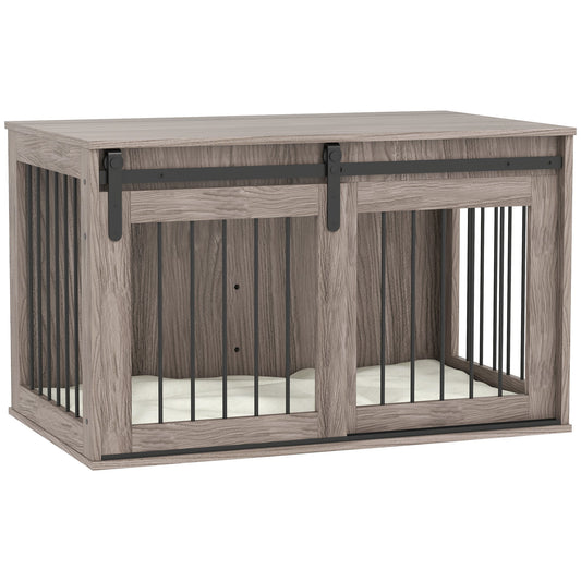 PawHut 98cm Dog Crate Furniture with Removable Cushion for Large Dogs - Brown