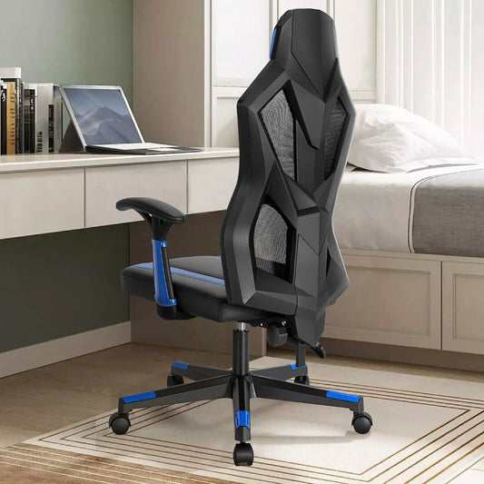 Racing Style Gaming Chair with Adjustable Back Height-Blue