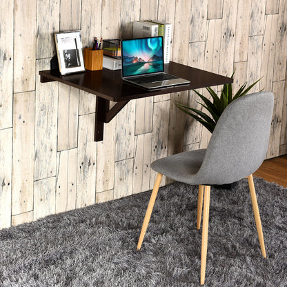 Wooden Folding Wall-Mounted Drop Leaf Table-Brown