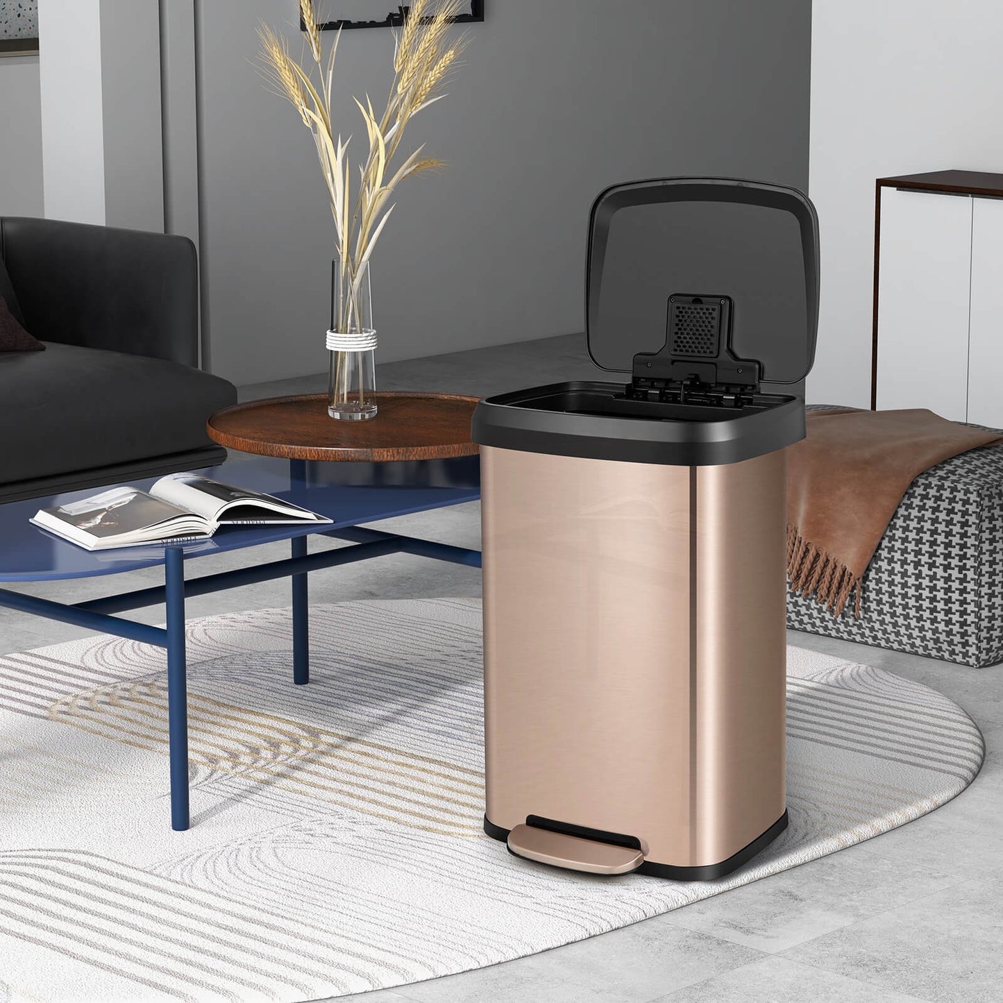 50 L Stainless Steel Step Trash Can with Deodorizer Compartment-Rose Gold