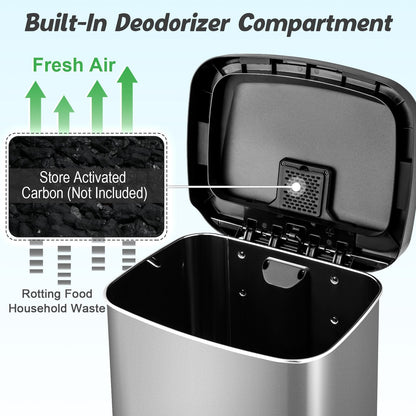 50 L Stainless Steel Step Trash Can with Deodorizer Compartment-Silver