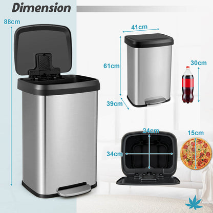 50 L Stainless Steel Step Trash Can with Deodorizer Compartment-Silver