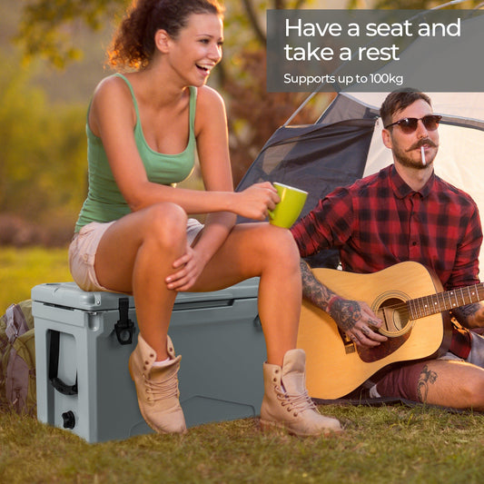 47L Portable Rotomolded Cooler with Integrated Cup Holders-Grey