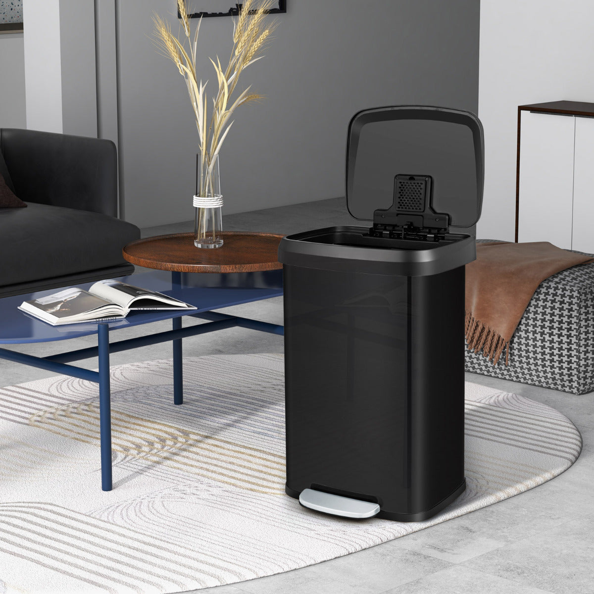 50 L Stainless Steel Step Trash Can with Deodorizer Compartment-Black