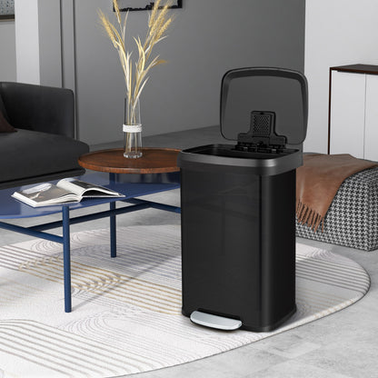 50 L Stainless Steel Step Trash Can with Deodorizer Compartment-Black
