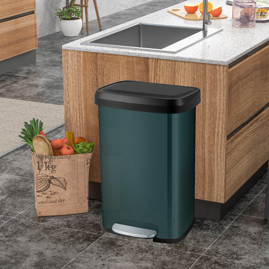 50 L Stainless Steel Step Trash Can with Deodorizer Compartment-Dark Green