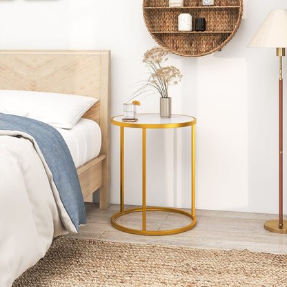 50 x 50 cm Marble Top Round Side Table with Golden Metal Frame-Golden-1 Piece