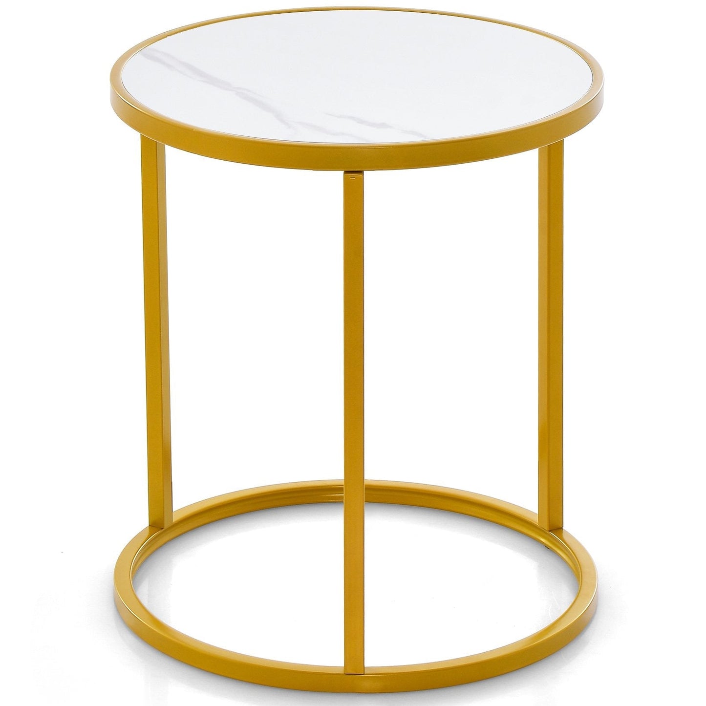 50 x 50 cm Marble Top Round Side Table with Golden Metal Frame-Golden-1 Piece