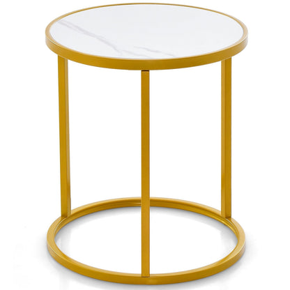 50 x 50 cm Marble Top Round Side Table with Golden Metal Frame-Golden-1 Piece