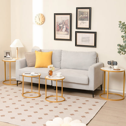 50 x 50 cm Marble Top Round Side Table with Golden Metal Frame-Golden-2 Pieces