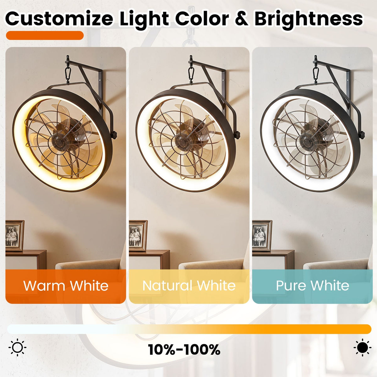 50cm Wall Mounted Fan with 3CCT Dimmable LED Light and Memory Function for Living Room-Black