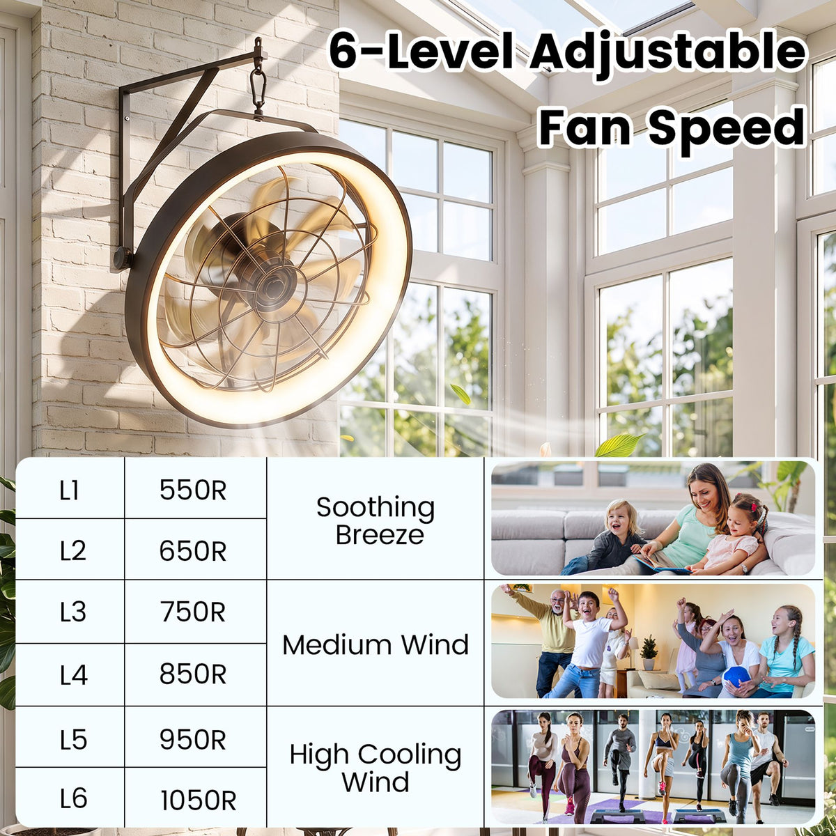 50cm Wall Mounted Fan with 3CCT Dimmable LED Light and Memory Function for Living Room-Black