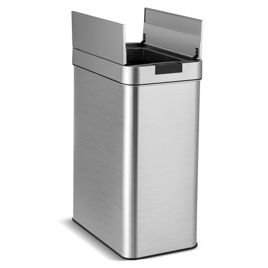 50L Slim Kitchen Trash Can with Wing Lids-Silver