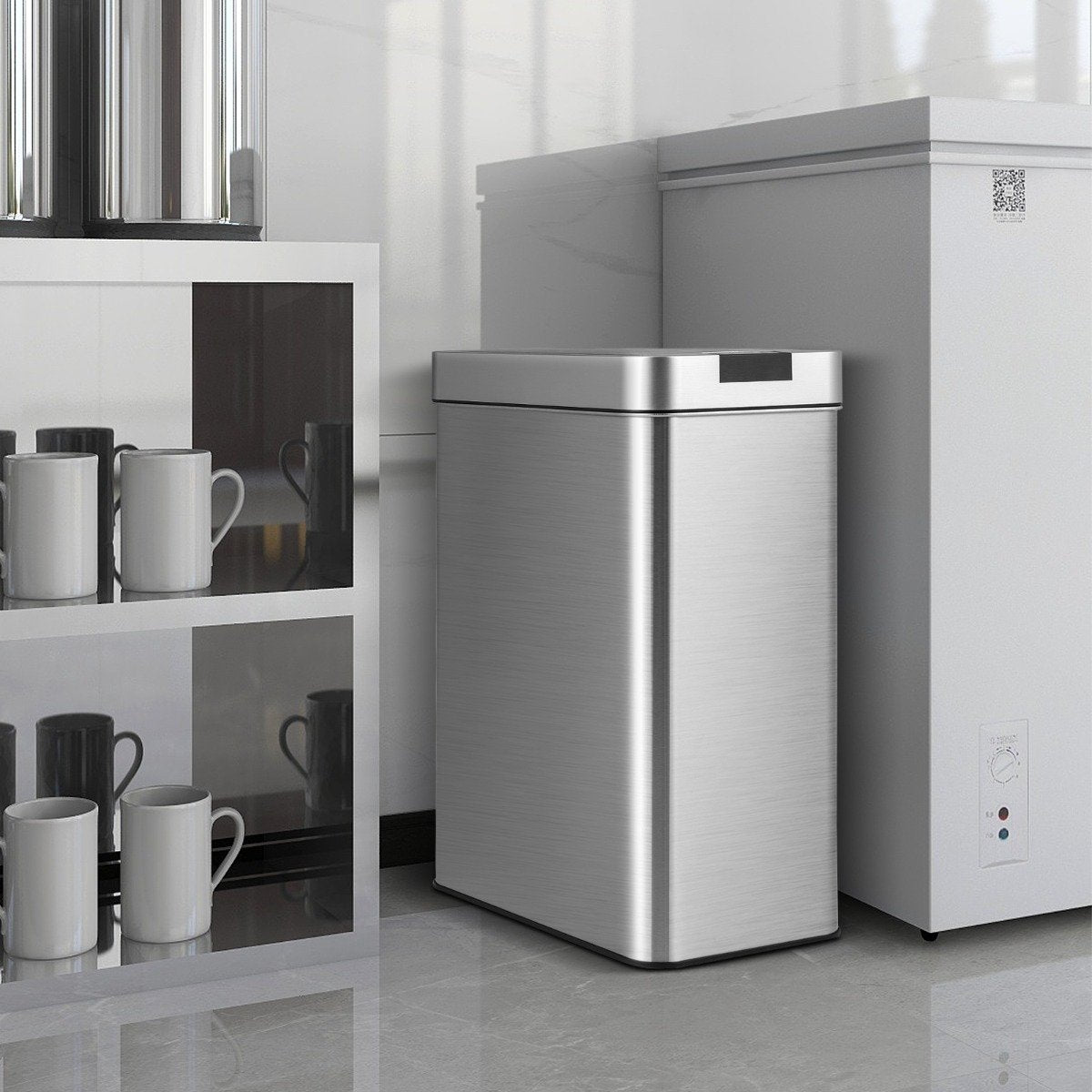 50L Slim Kitchen Trash Can with Wing Lids-Silver