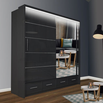 Cecilia High Gloss Black Sliding Wardrobe Grey, White,Black