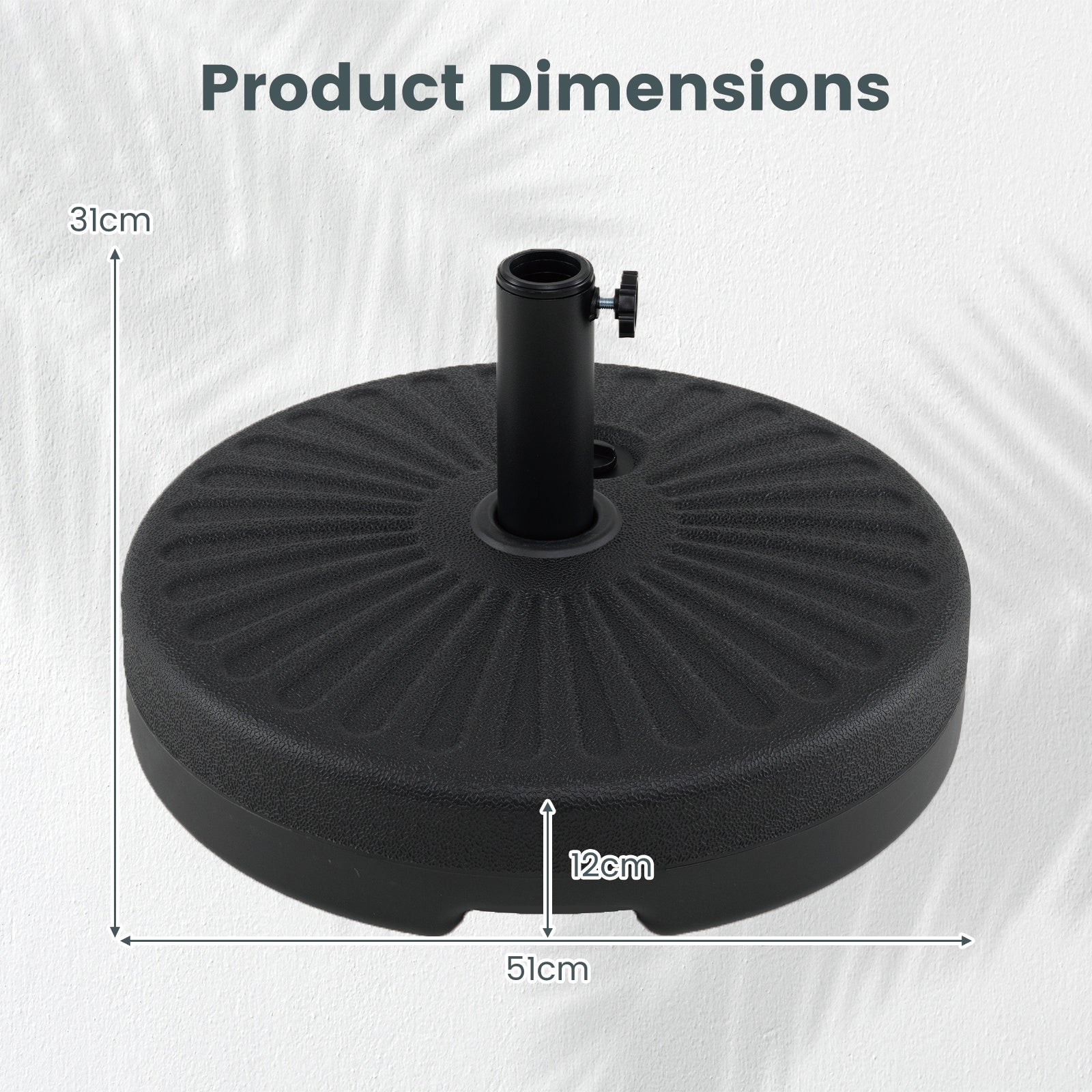 51 CM Round Patio Umbrella Base Fillable Stand with 2 Couplers-Black