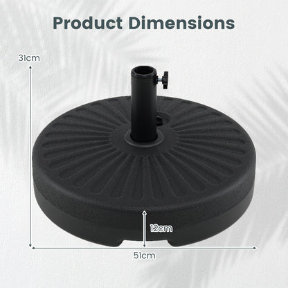 51 CM Round Patio Umbrella Base Fillable Stand with 2 Couplers-Black