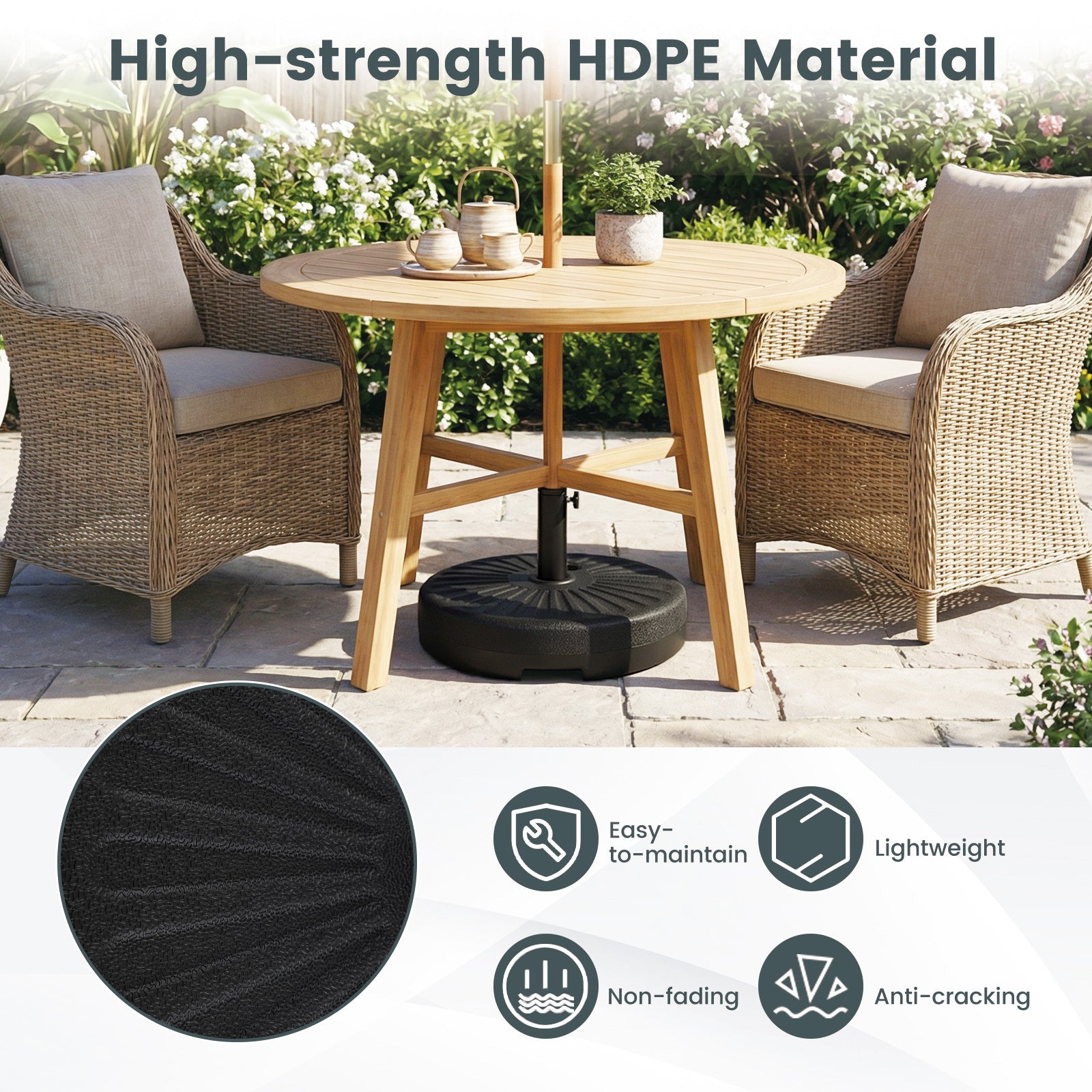 51 CM Round Patio Umbrella Base Fillable Stand with 2 Couplers-Black