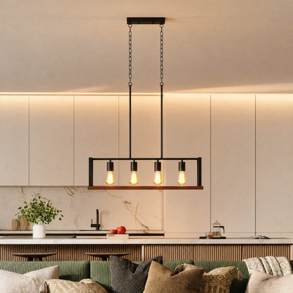 HOMCOM 4-Light Pendant, Industrial Hanging Fixture with Adjustable Height for Dining Room, Black, (E27 Base, NO Bulbs)