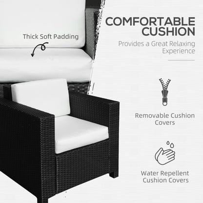 Outsunny Jednoosobowa sofa rattanowa z 10 cm grubą wyściełaną poduszką, fotel ogrodowy z plecionki PE, odporny na warunki atmosferyczne, z podłokietnikami, czarny