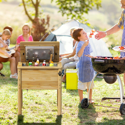 51L Wooden Patio Cooler Outdoor Beverage Cooler with Bottle Opener-Natural